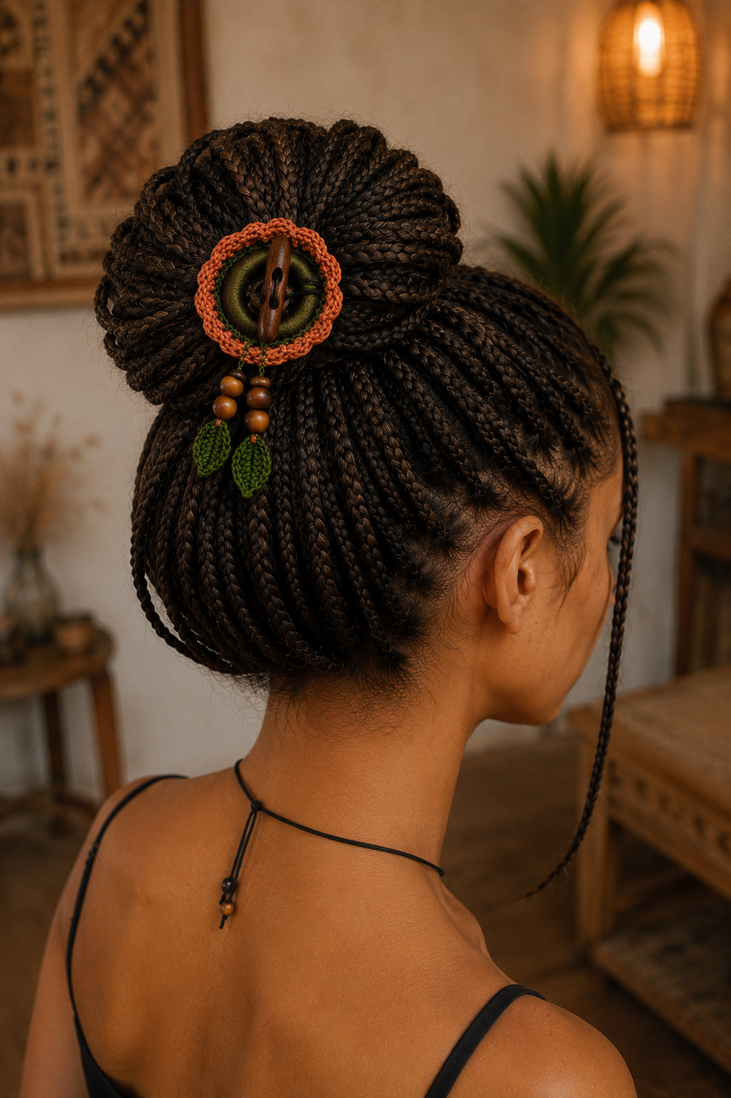 Terracotta Crochet Hair Cuff with Wooden Toggle for Dreadlocks, Braids and Thick Hair