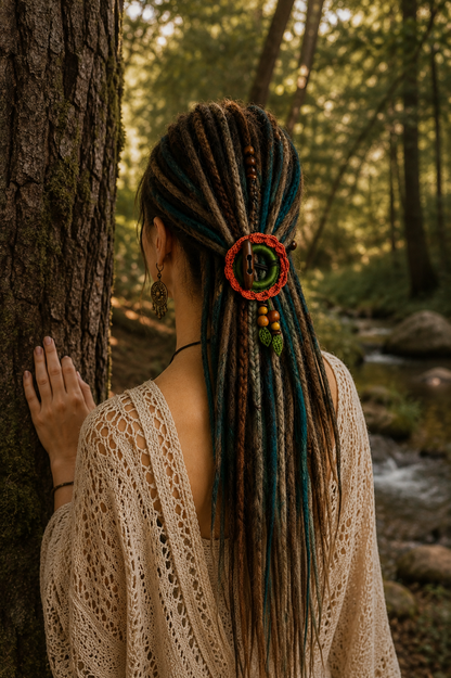 Terracotta Crochet Hair Cuff with Wooden Toggle for Dreadlocks, Braids and Thick Hair
