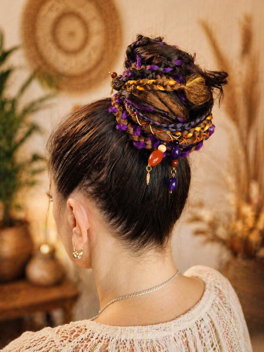 Violet Orange Brown Fake Dread Ponytail – Witchy Dread Bun Extension