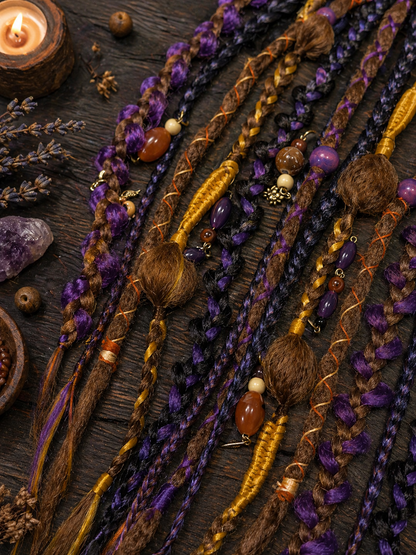 Violetter, orangefarbener, brauner unechter Dread-Pferdeschwanz – Hexen-Halloween-Dread-Bun-Verlängerung