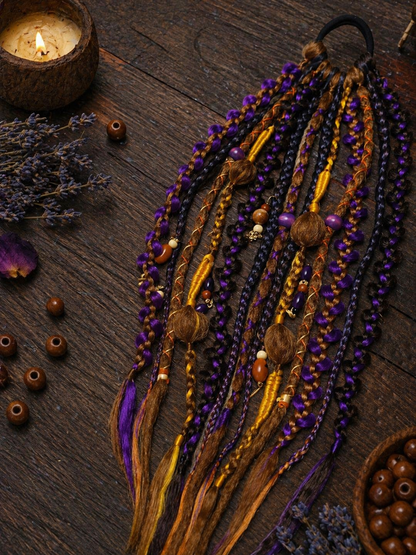 Violetter, orangefarbener, brauner unechter Dread-Pferdeschwanz – Hexen-Halloween-Dread-Bun-Verlängerung