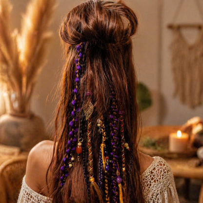 Violetter, orangefarbener, brauner unechter Dread-Pferdeschwanz – Hexen-Halloween-Dread-Bun-Verlängerung