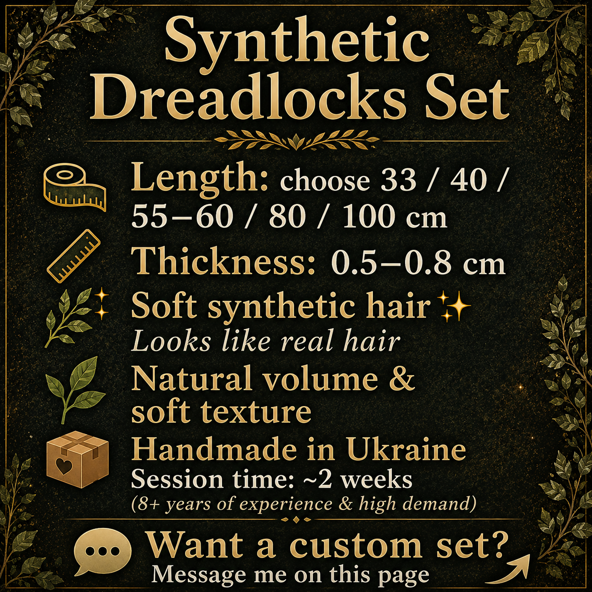 Synthetic dreadlock length and quantity information guide