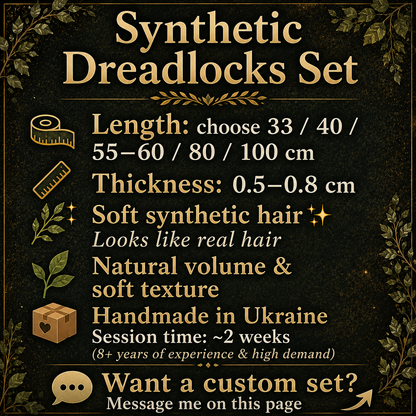 Soft Auburn Green Dreadlock Extensions – Boho Synthetic Dreads, Lightweight & Natural Look