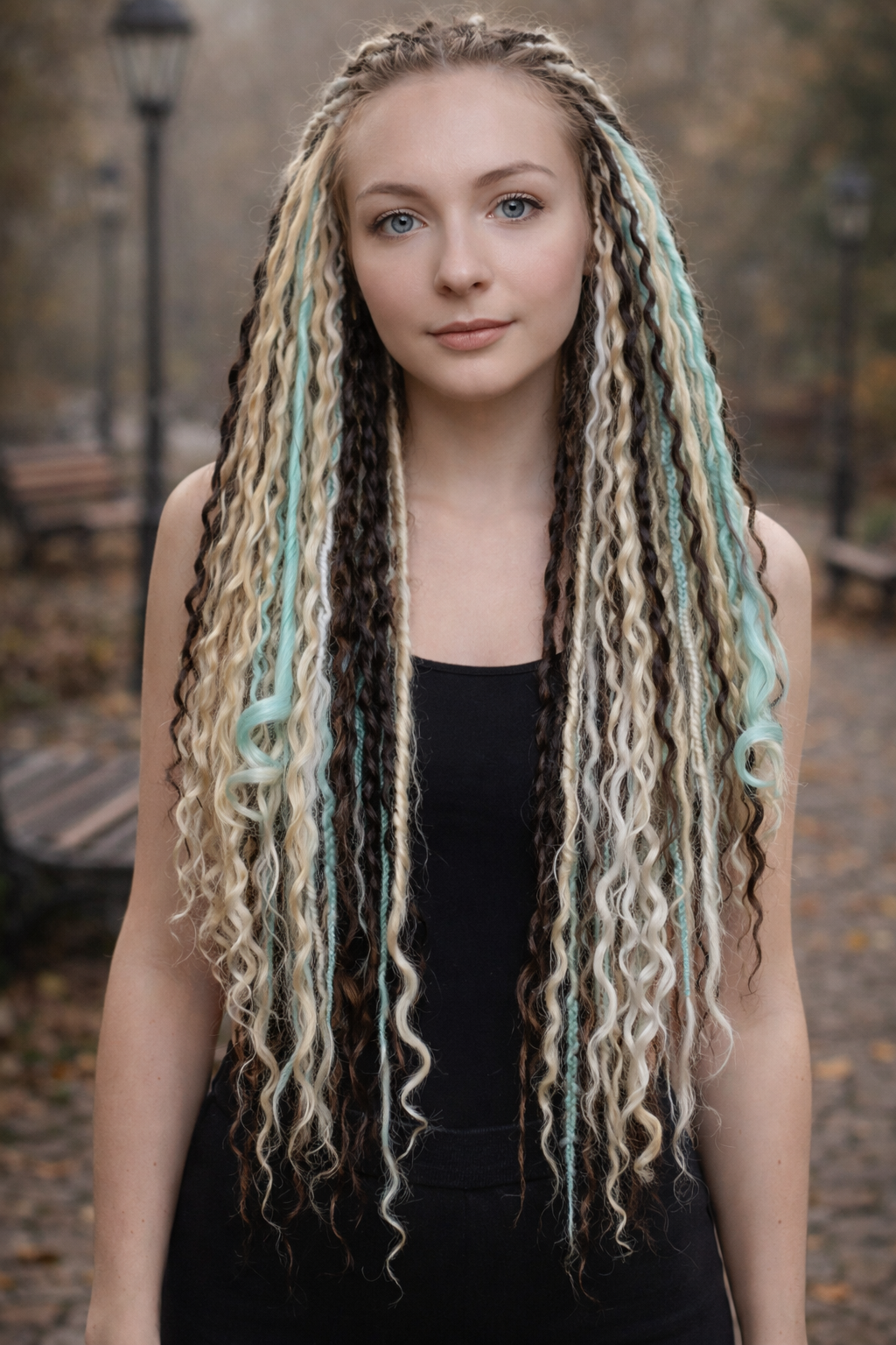 White Teal Hidden Base Curly Hair Extensions Set