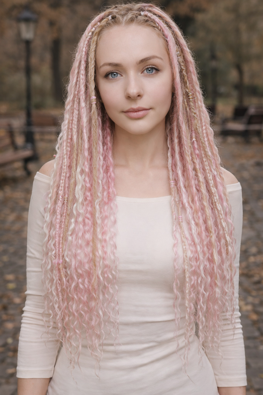 Pink White Hidden Base Visible Length Curly Hair Extensions