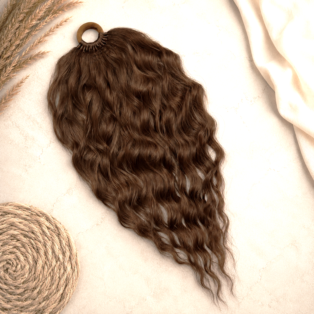 Forest Fake Dread Ponytail – Braun Grüne Dreadlock-Haarverlängerung an einem Gummiband