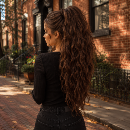 Forest Fake Dread Ponytail – Braun Grüne Dreadlock-Haarverlängerung an einem Gummiband