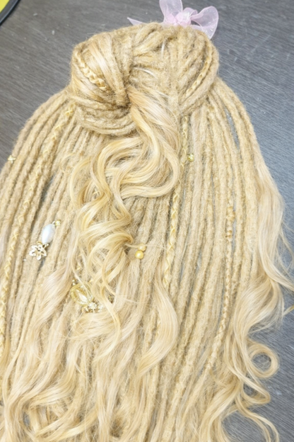 Blonde Dreadlock Extensions with Curls – Boho Synthetic Dreads, Soft & Lightweight