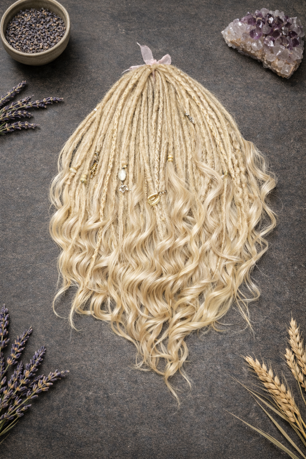 Blonde Dreadlock Extensions with Curls – Boho Synthetic Dreads, Soft & Lightweight