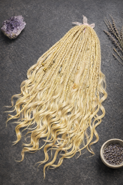 Blonde Dreadlock Extensions with Curls – Boho Synthetic Dreads, Soft & Lightweight