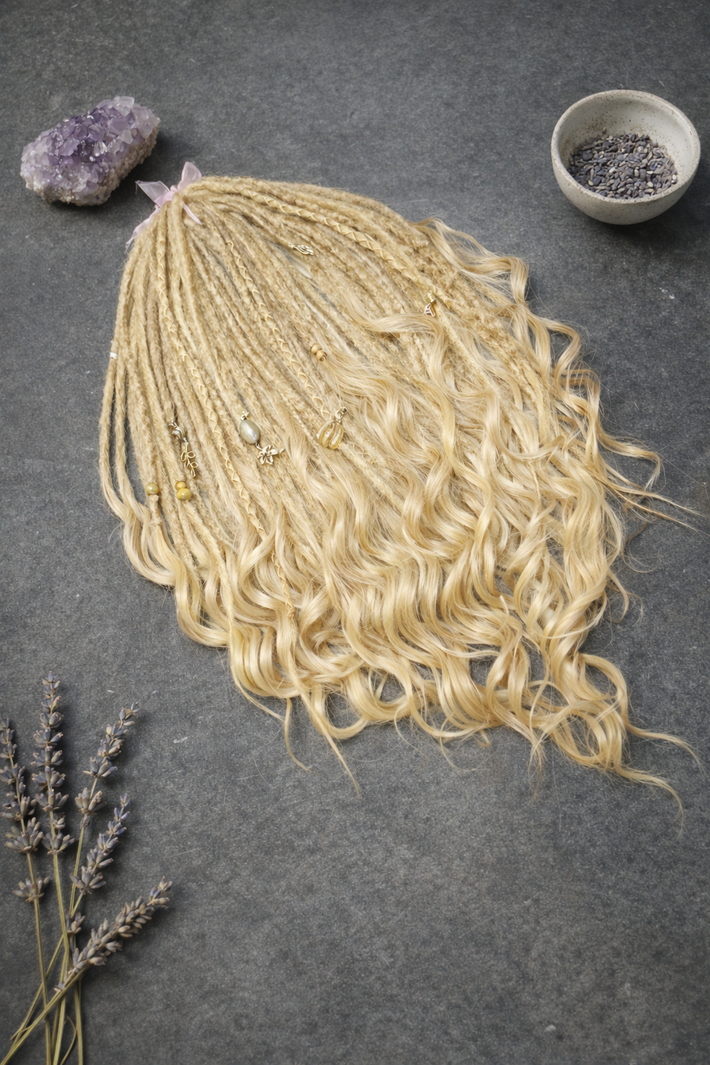 Blonde Dreadlock Extensions with Curls – Boho Synthetic Dreads, Soft & Lightweight