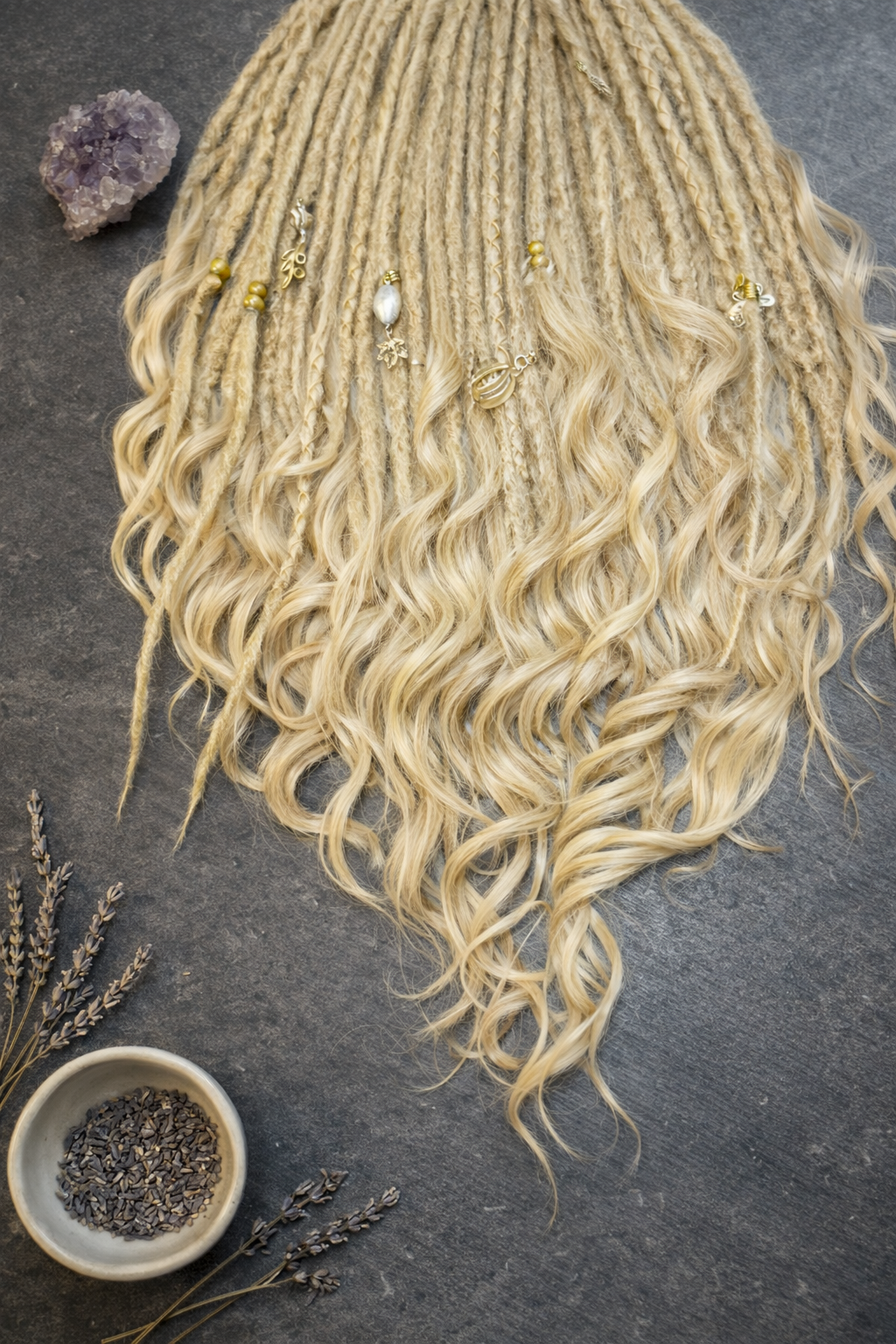 Blonde Dreadlock Extensions with Curls – Boho Synthetic Dreads, Soft & Lightweight