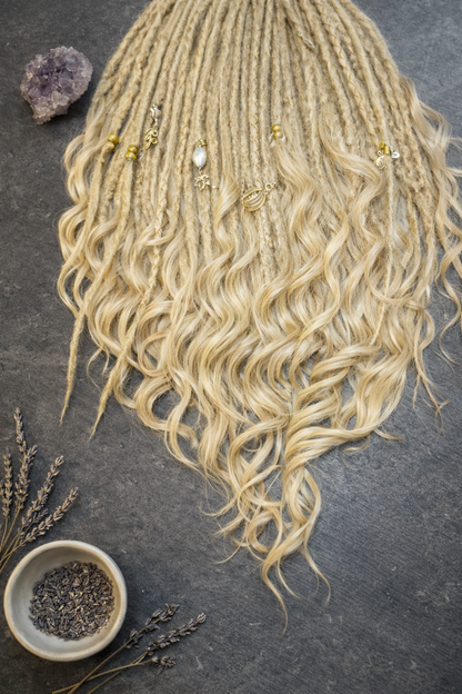 Blonde Dreadlock Extensions with Curls – Boho Synthetic Dreads, Soft & Lightweight