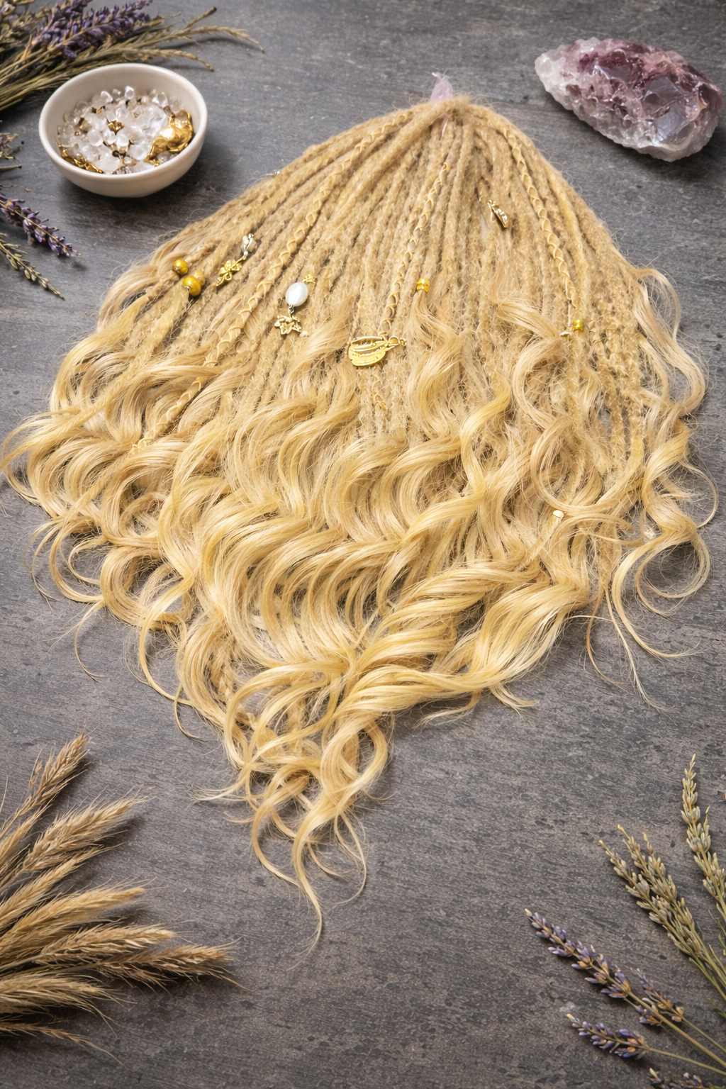 Blonde Dreadlock Extensions with Curls – Boho Synthetic Dreads, Soft & Lightweight