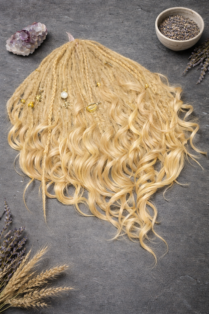 Blonde Dreadlock Extensions with Curls – Boho Synthetic Dreads, Soft & Lightweight