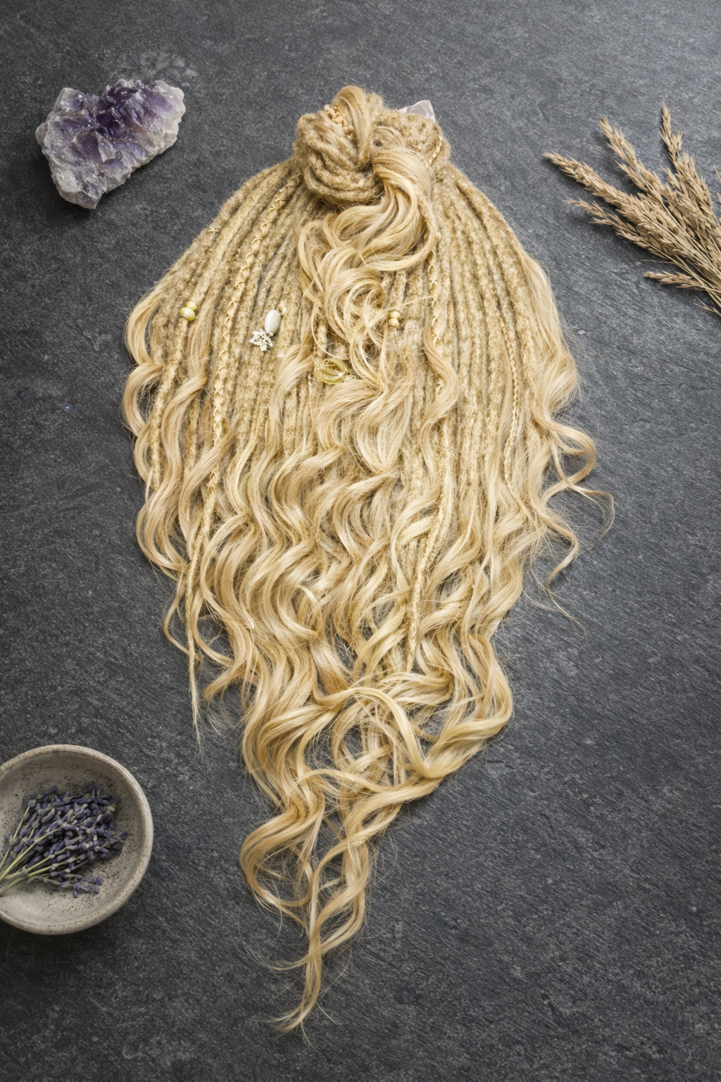 Blonde Dreadlock Extensions with Curls – Boho Synthetic Dreads, Soft & Lightweight