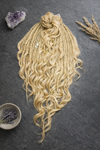 Blonde Dreadlock Extensions with Curls – Boho Synthetic Dreads, Soft & Lightweight