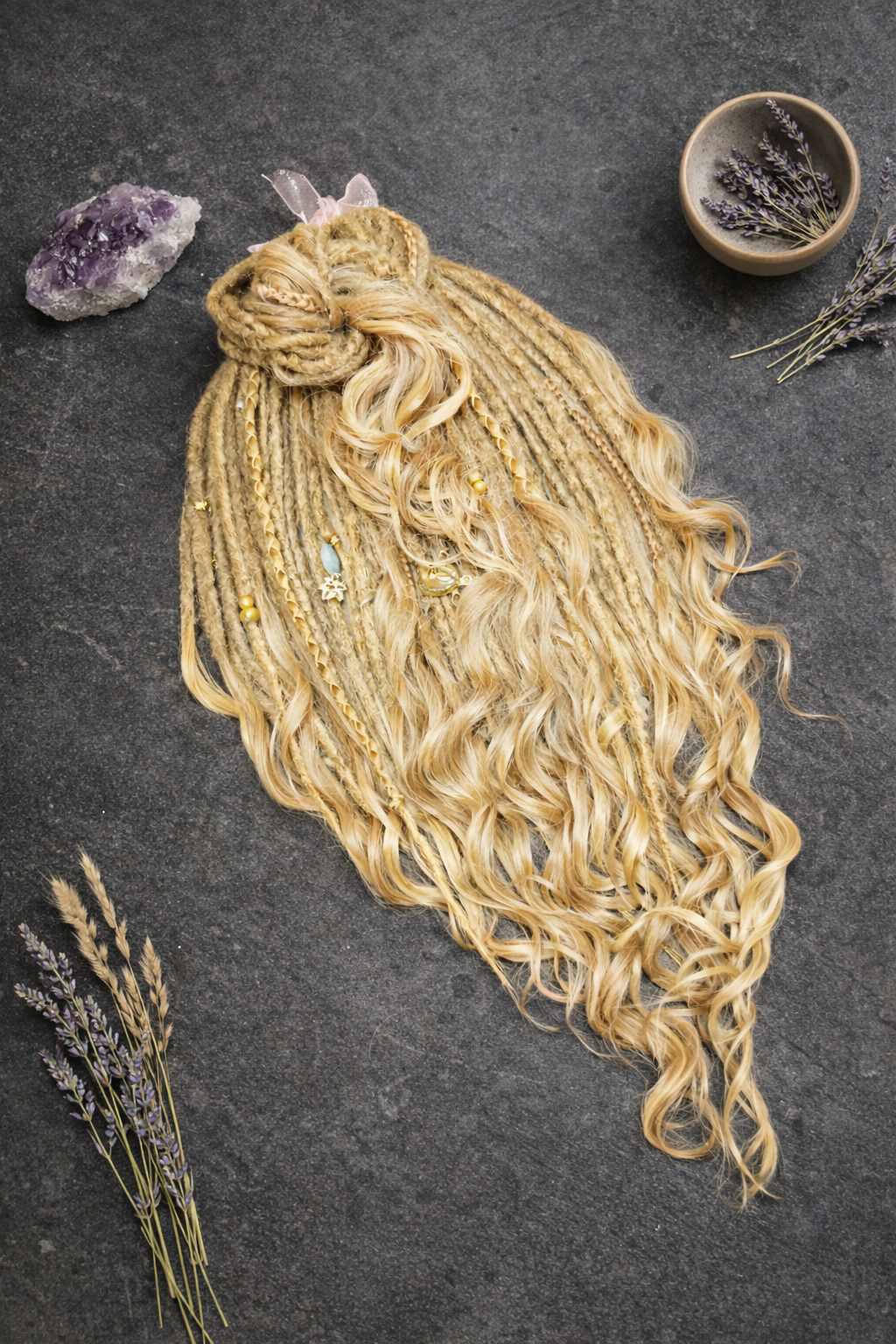 Blonde Dreadlock Extensions with Curls – Boho Synthetic Dreads, Soft & Lightweight