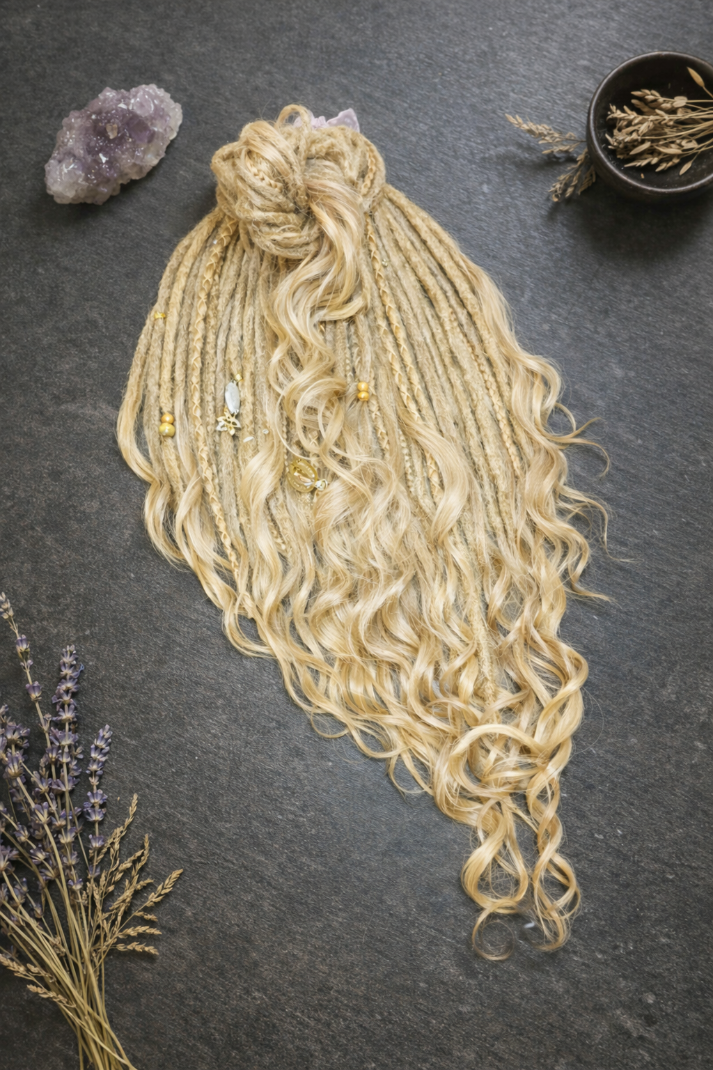 Blonde Dreadlock Extensions with Curls – Boho Synthetic Dreads, Soft & Lightweight