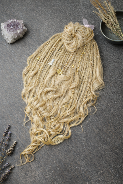 Blonde Dreadlock Extensions with Curls – Boho Synthetic Dreads, Soft & Lightweight
