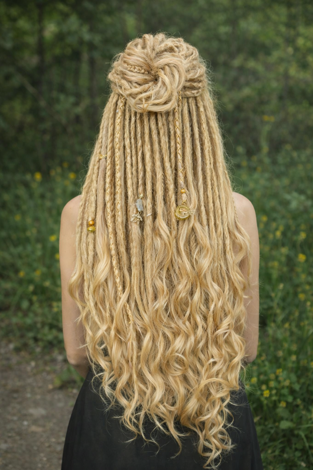 Blonde Dreadlock Extensions with Curls – Boho Synthetic Dreads, Soft & Lightweight