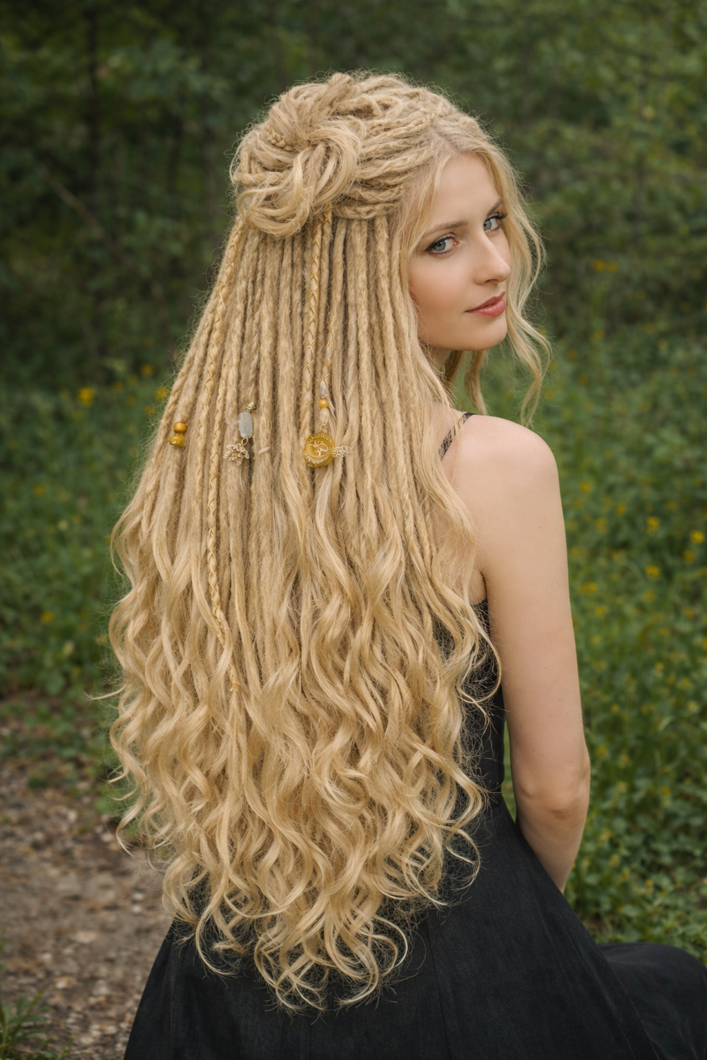 Blonde Dreadlock Extensions with Curls – Boho Synthetic Dreads, Soft & Lightweight