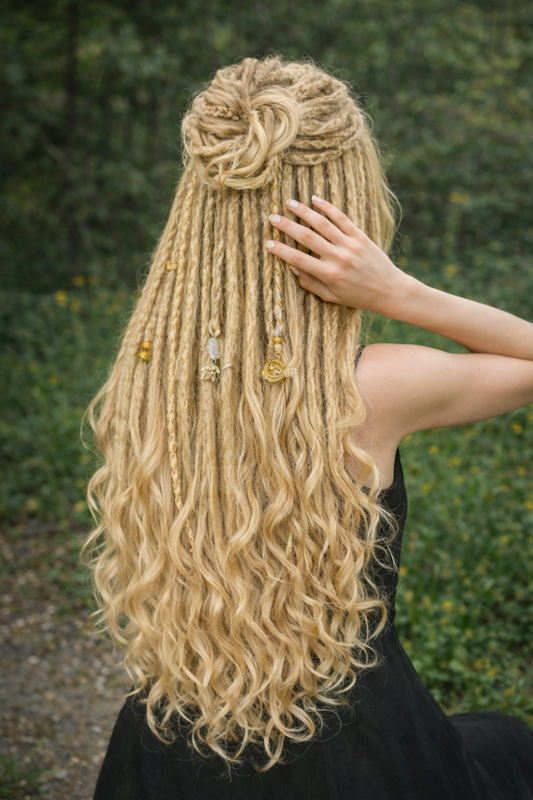 Blonde Dreadlock Extensions with Curls – Boho Synthetic Dreads, Soft & Lightweight