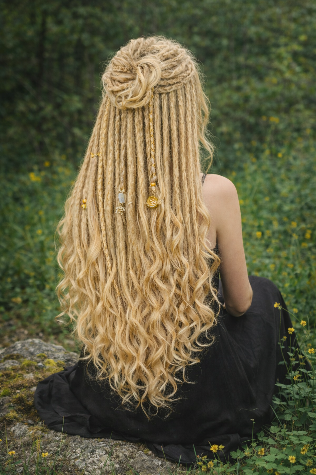 Blonde Dreadlock Extensions with Curls – Boho Synthetic Dreads, Soft & Lightweight