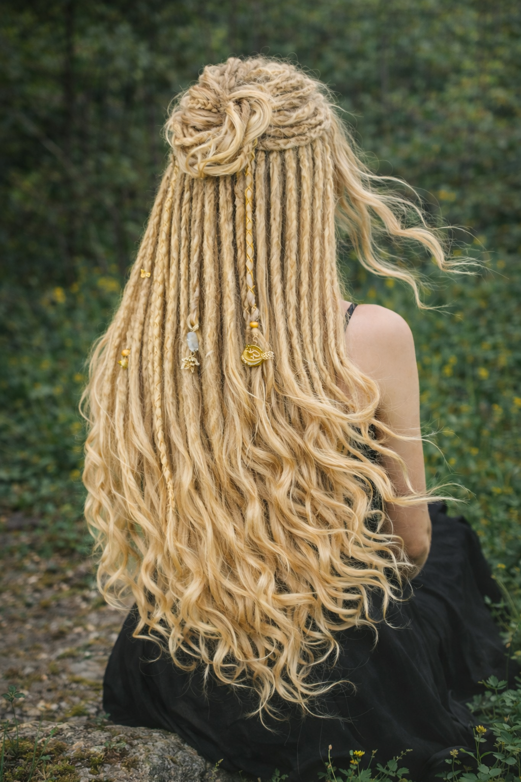 Blonde Dreadlock Extensions with Curls – Boho Synthetic Dreads, Soft & Lightweight
