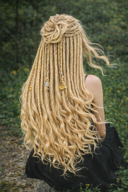 Blonde Dreadlock Extensions with Curls – Boho Synthetic Dreads, Soft & Lightweight