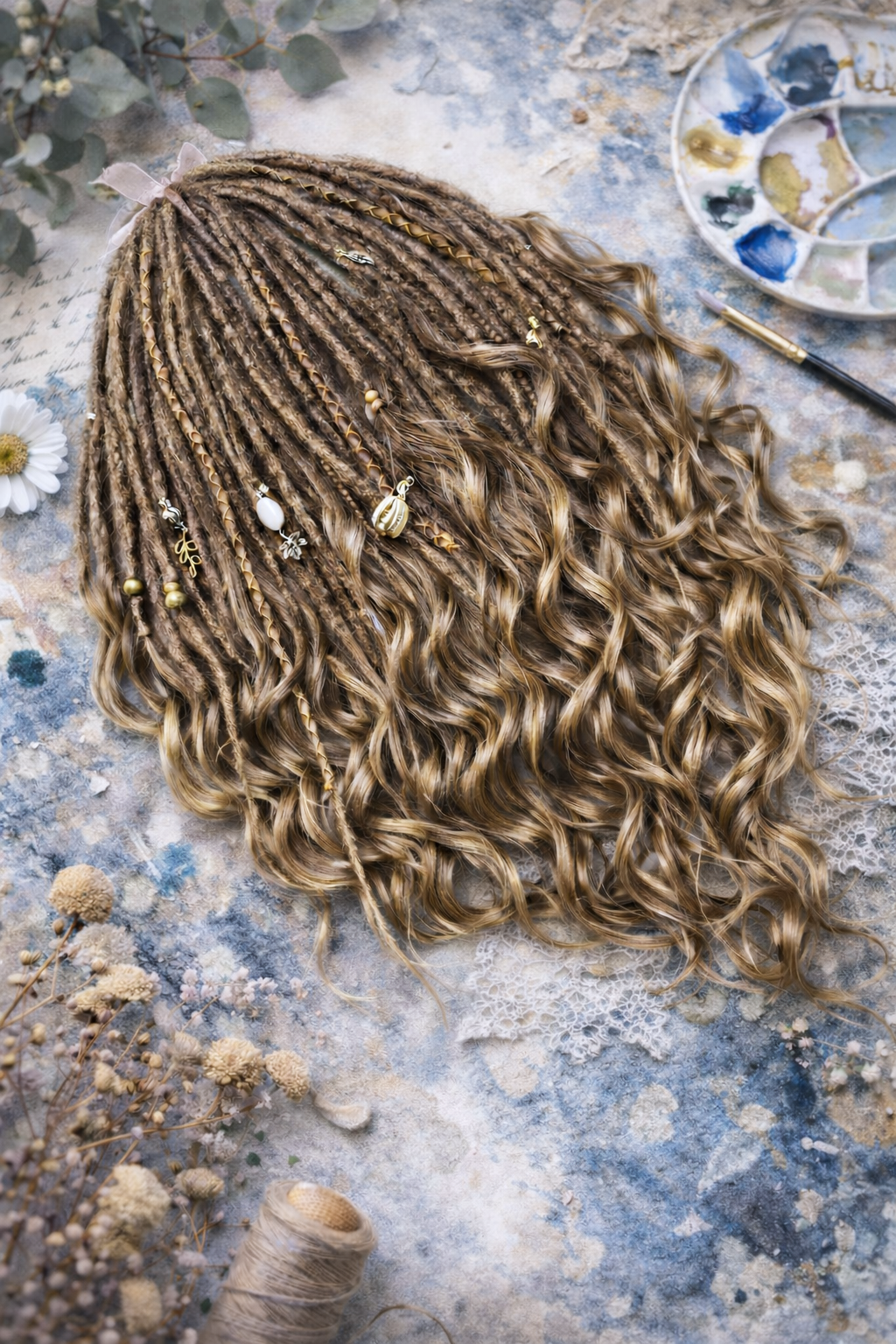 Light Brown Boho Dreadlock Extensions with Brushable Curls