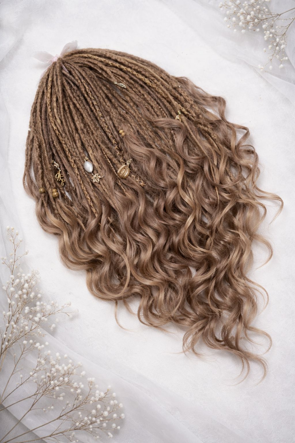 Light Brown Boho Dreadlock Extensions with Brushable Curls