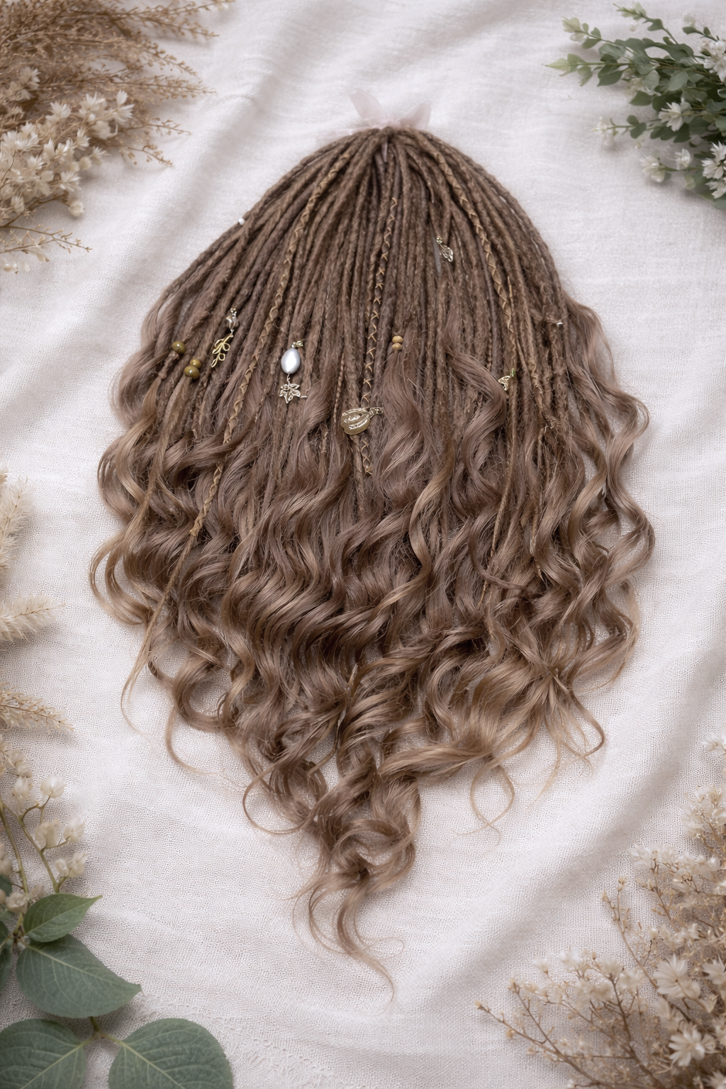 Light Brown Boho Dreadlock Extensions with Brushable Curls