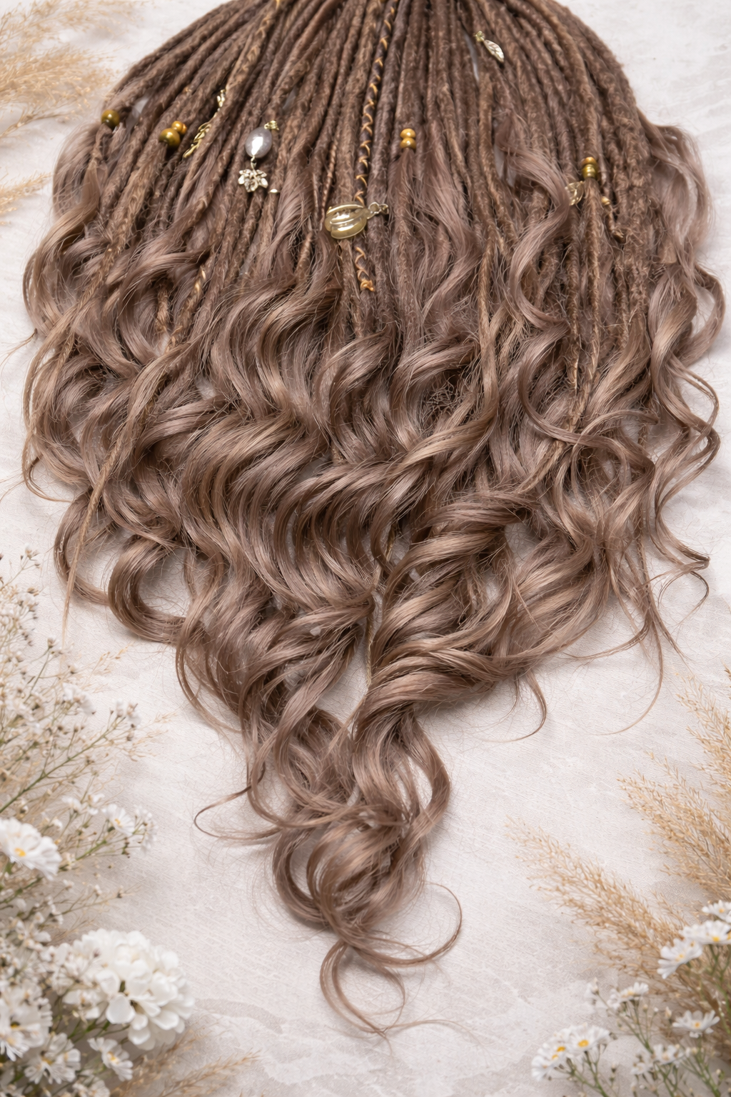 Light Brown Boho Dreadlock Extensions with Brushable Curls