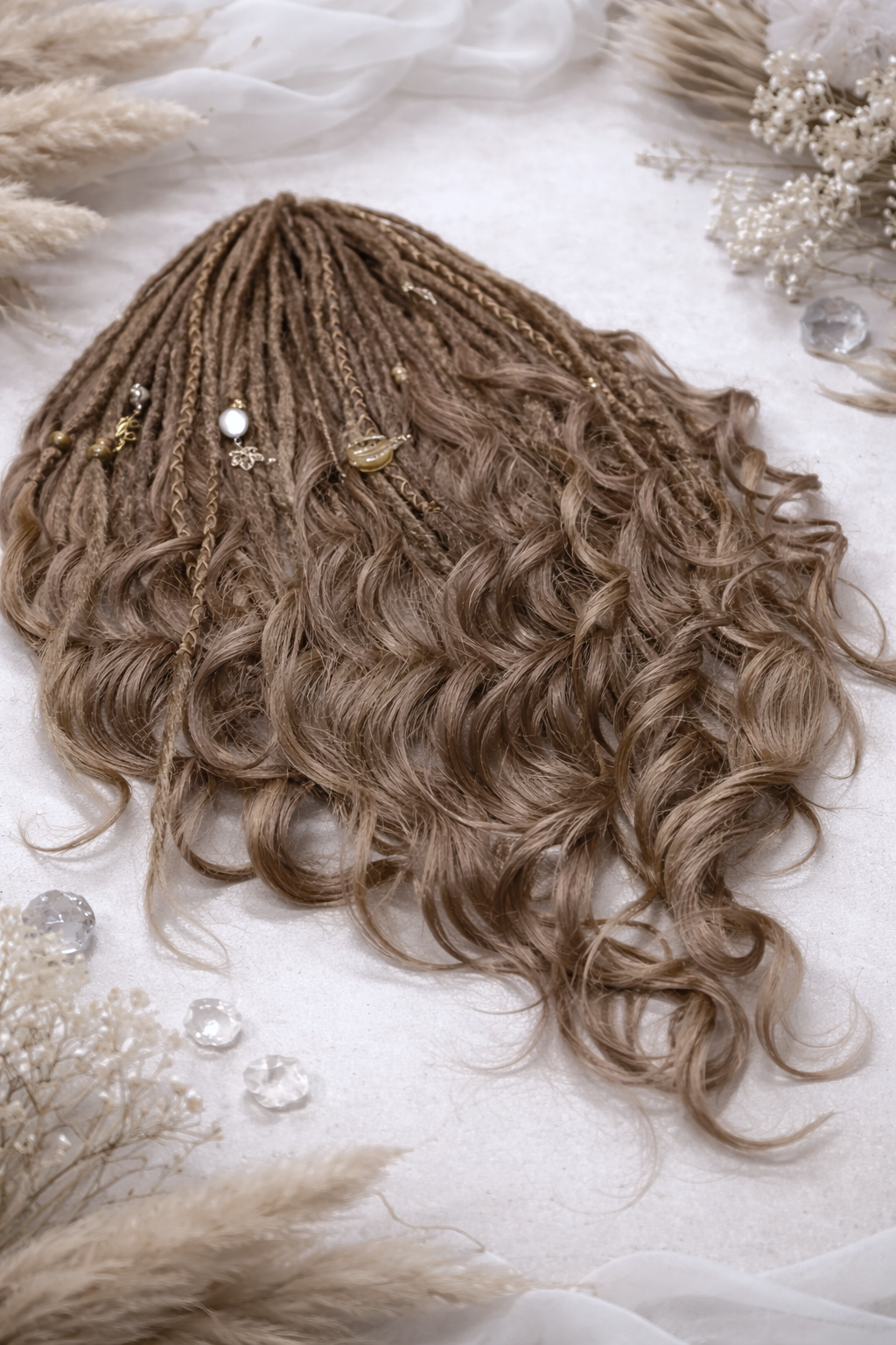Light Brown Boho Dreadlock Extensions with Brushable Curls