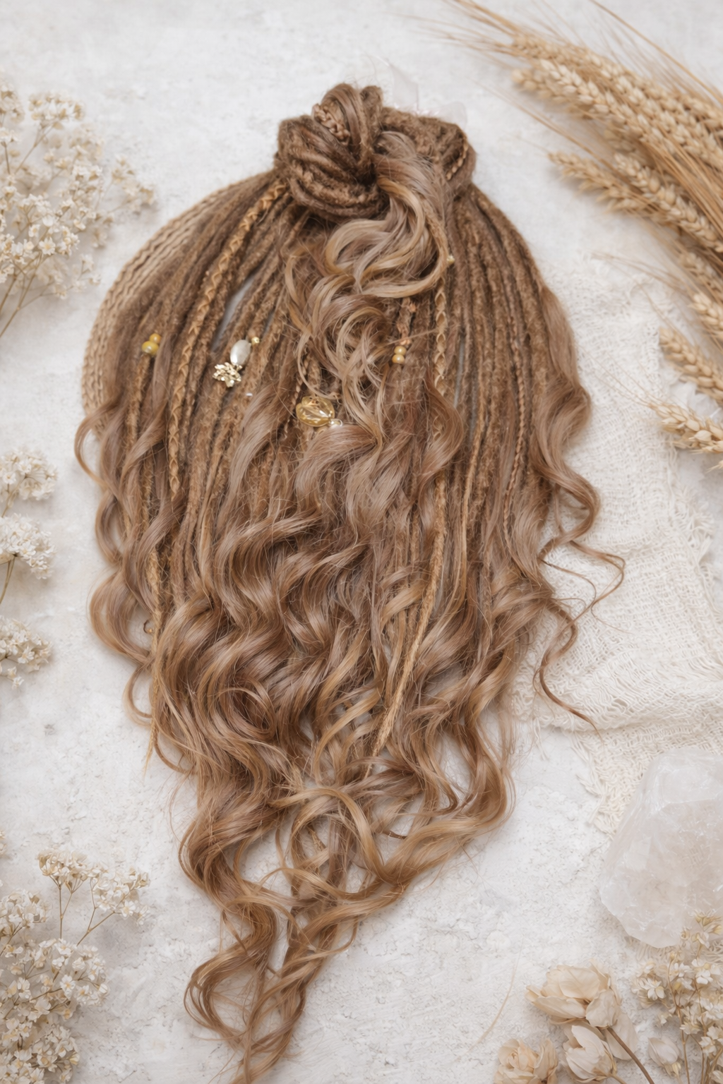 Light Brown Boho Dreadlock Extensions with Brushable Curls