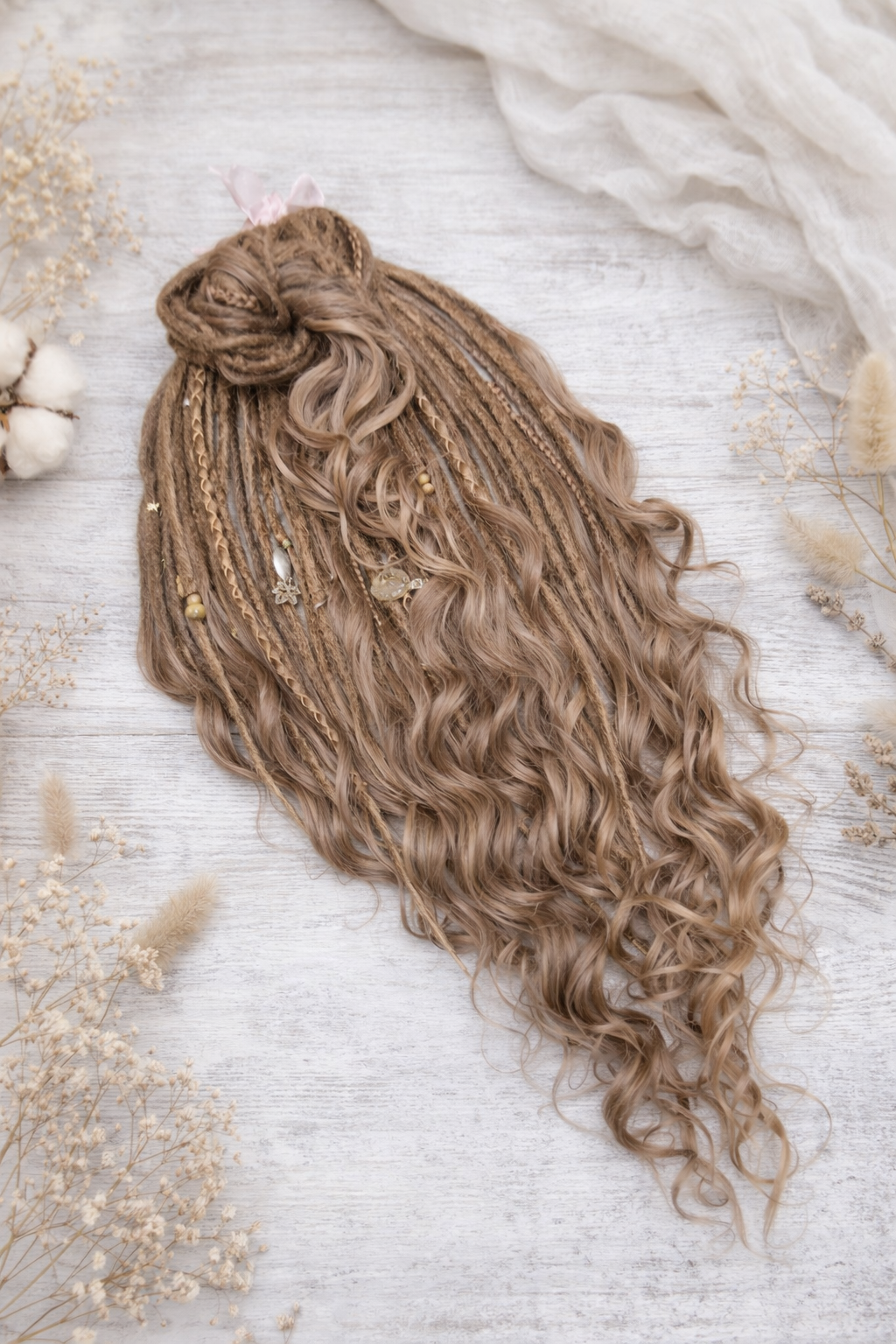 Light Brown Boho Dreadlock Extensions with Brushable Curls