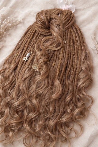 Light Brown Boho Dreadlock Extensions with Brushable Curls