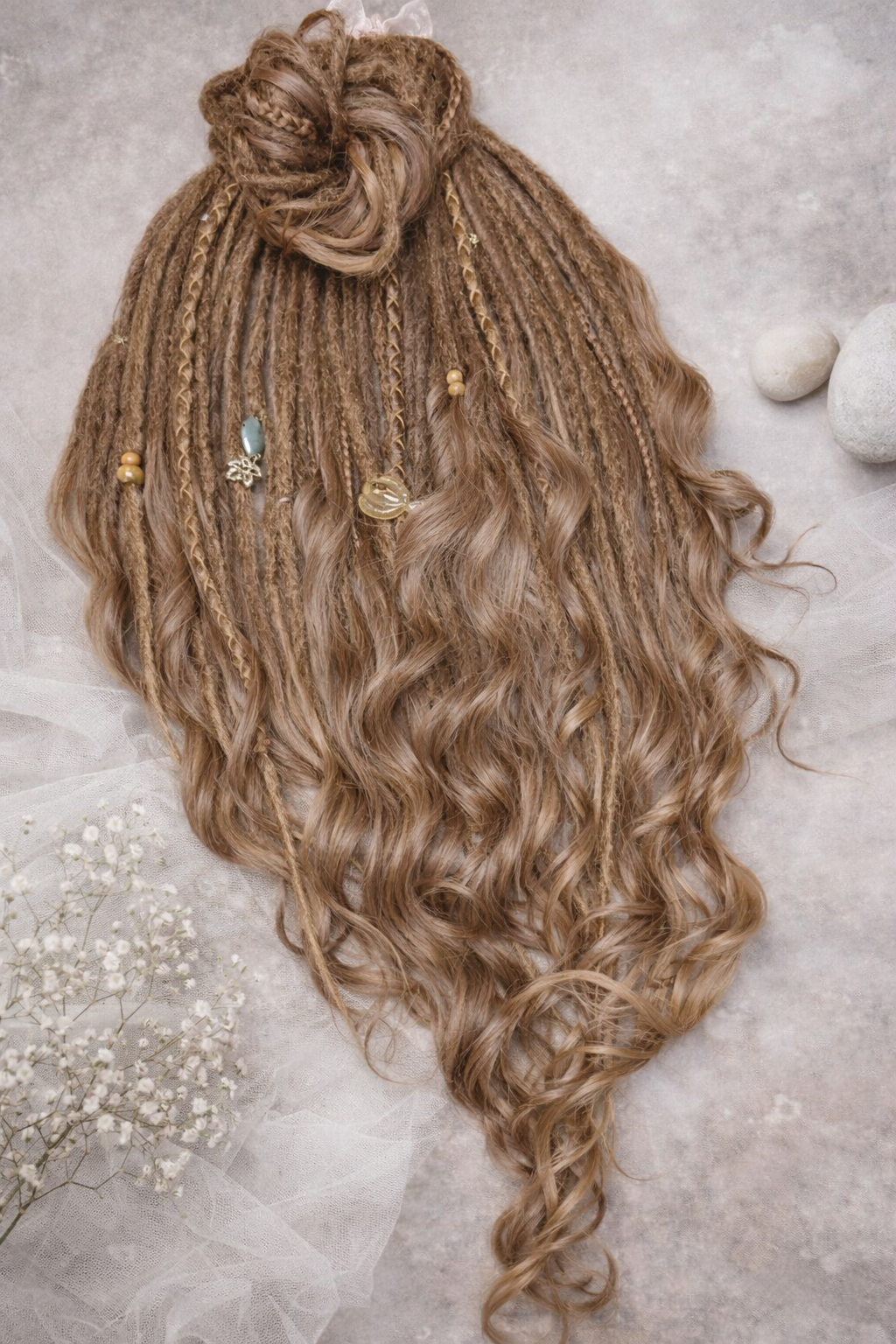 Light Brown Boho Dreadlock Extensions with Brushable Curls