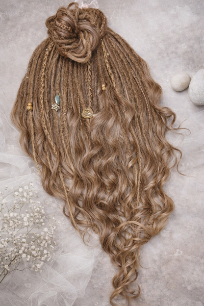 Light Brown Boho Dreadlock Extensions with Brushable Curls