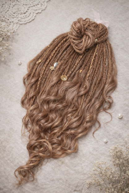Light Brown Boho Dreadlock Extensions with Brushable Curls