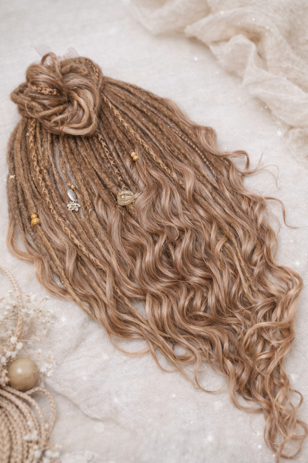 Light Brown Boho Dreadlock Extensions with Brushable Curls