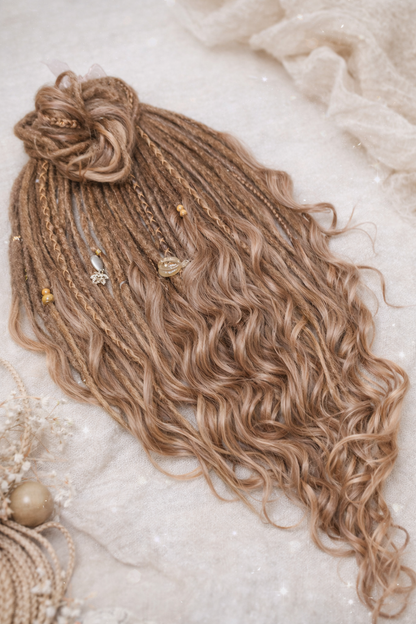 Light Brown Boho Dreadlock Extensions with Brushable Curls