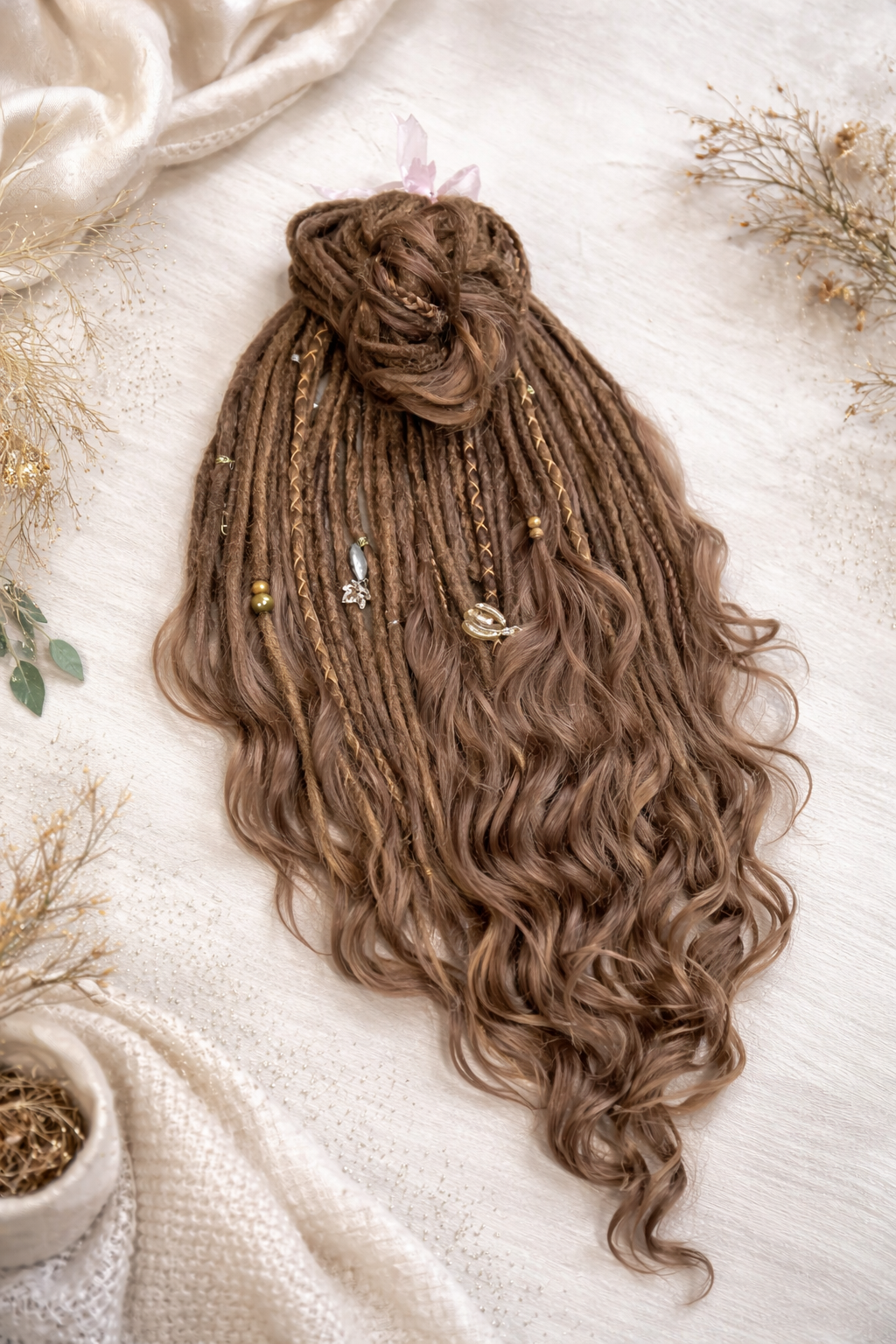 Light Brown Boho Dreadlock Extensions with Brushable Curls