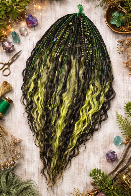 Extra lange schwarze grüne Dreadlock Extensions mit Locken – Boho Synthetische Dreads