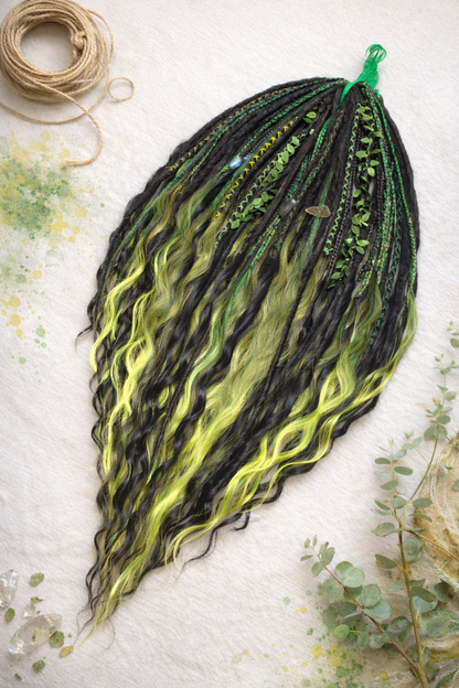 Extra lange schwarze grüne Dreadlock Extensions mit Locken – Boho Synthetische Dreads