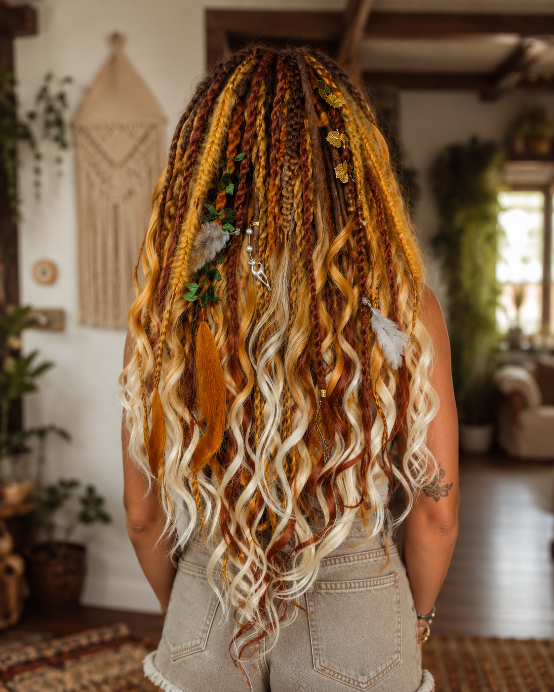 Soft Lightweight Boho Dreadlock Extensions – Natural Look Synthetic Dreads Copper Brown Mix