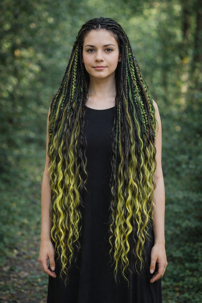 Extra lange schwarze grüne Dreadlock Extensions mit Locken – Boho Synthetische Dreads