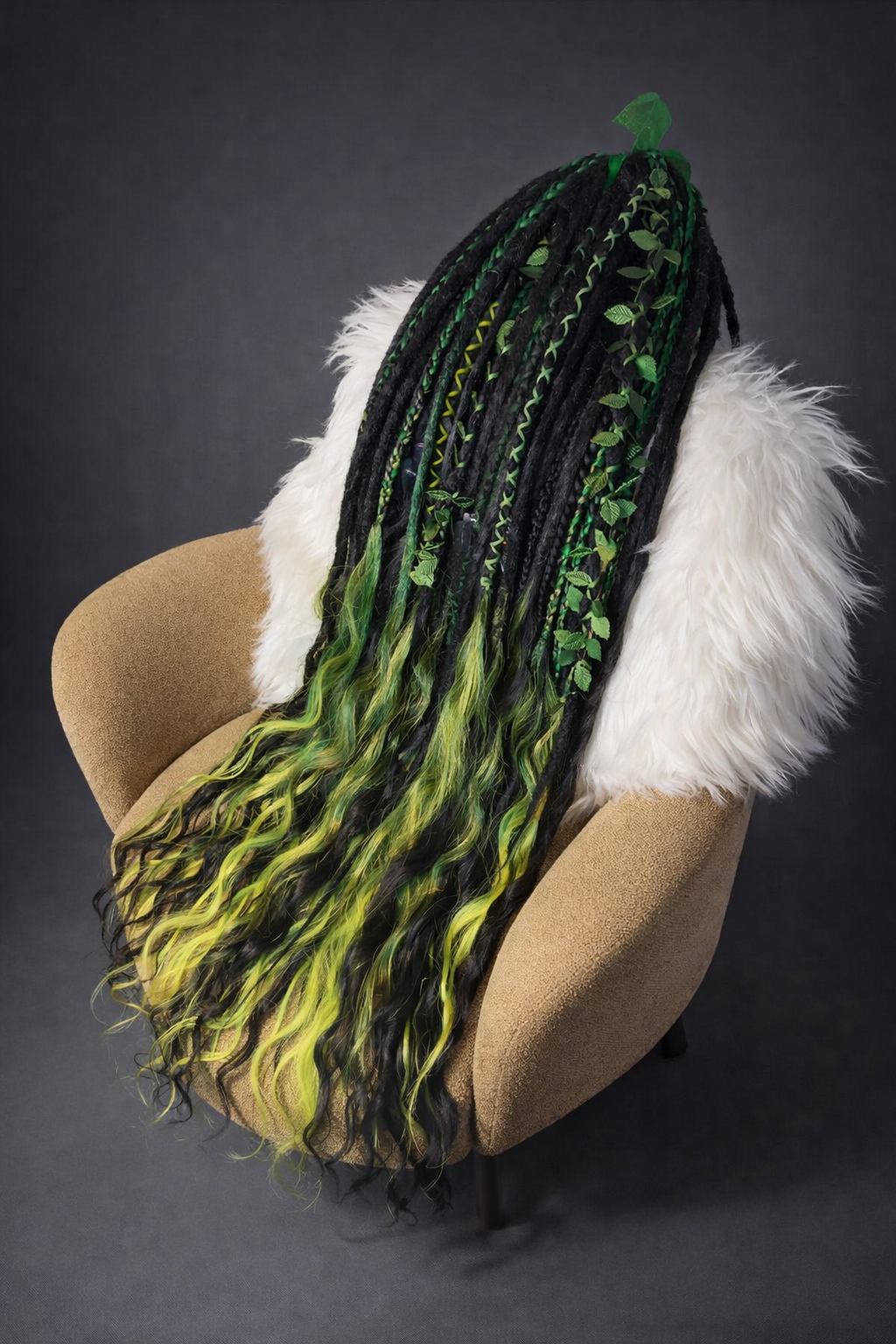 Extra lange schwarze grüne Dreadlock Extensions mit Locken – Boho Synthetische Dreads